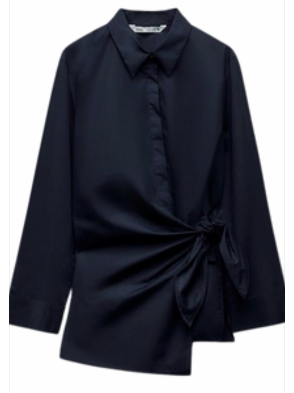 Zara SET Navy blue poplin Wide Leg Pants & Wrap asymmetrical shirt small classy - Picture 4 of 4